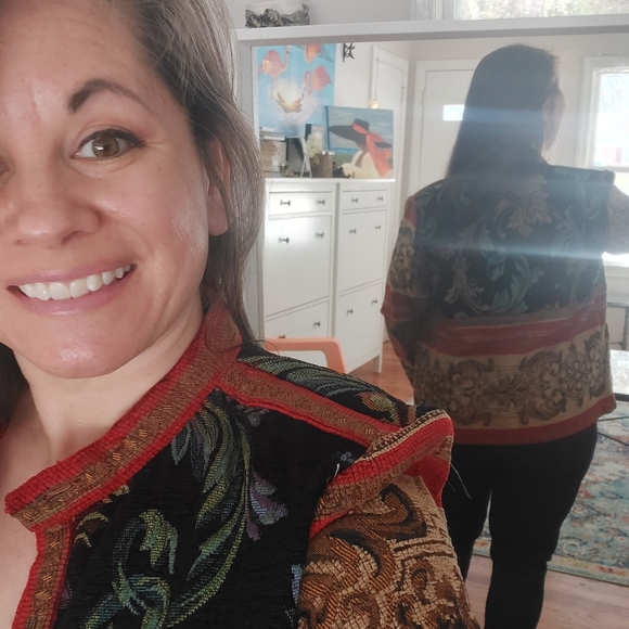 10P Sage Harbor Multi-colored Tapestry Jacket / Blazer - Picture 3 of 10